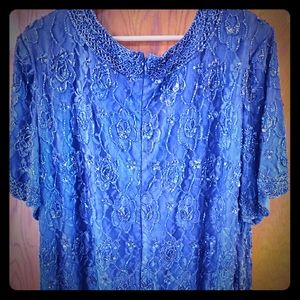 Womans Dark Blue Formal Sequin Top